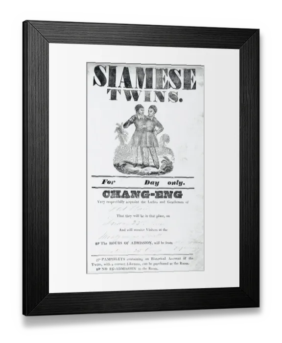 Framed Print : Poster Advertising Siamese Twins Framed Print : Poster Advertising Siamese Twins