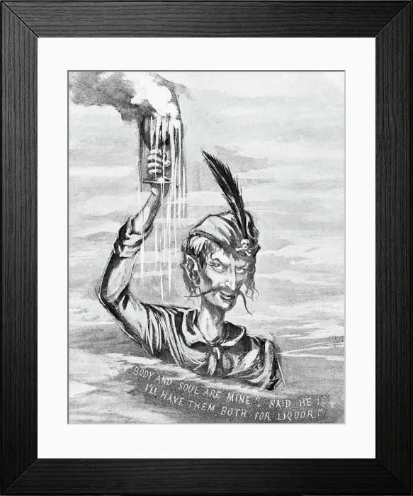 Framed Print : Drawing Depicting Devil of Alcohol Framed Print : Drawing Depicting Devil of Alcohol