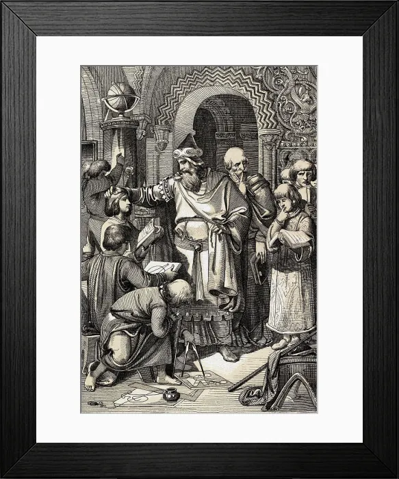 Framed Print : Depiction of European Leader Charlemagne with Students Framed Print : Depiction of European Leader Charlemagne with Students