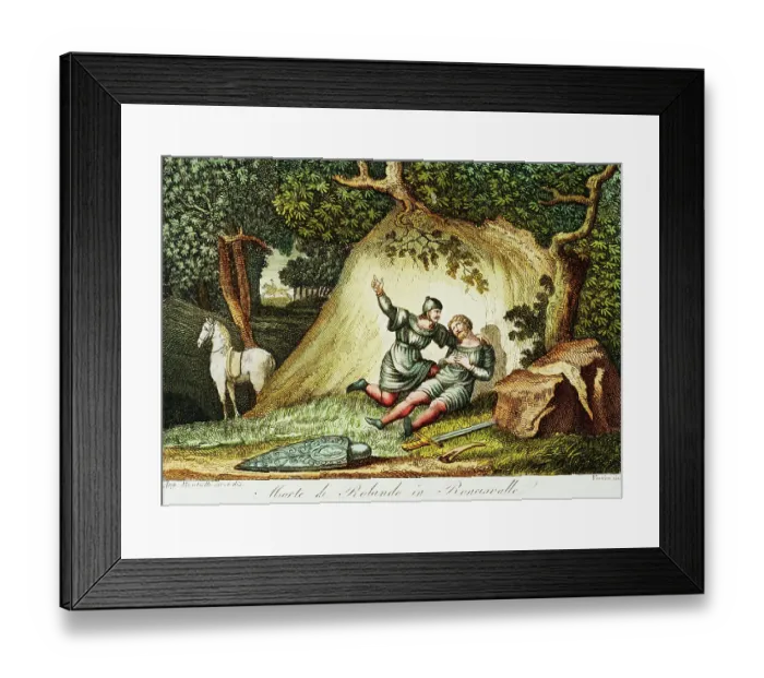 Framed Print : Death of Roland at Roncesvalles Engraving Framed Print : Death of Roland at Roncesvalles Engraving