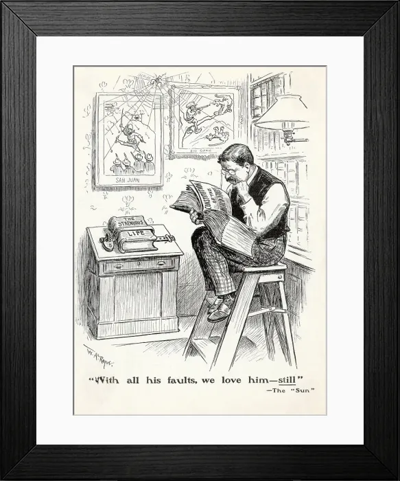 Framed Print : Illus / T Roosevelt Seated On Ladder Readi Framed Print : Illus / T Roosevelt Seated On Ladder Readi