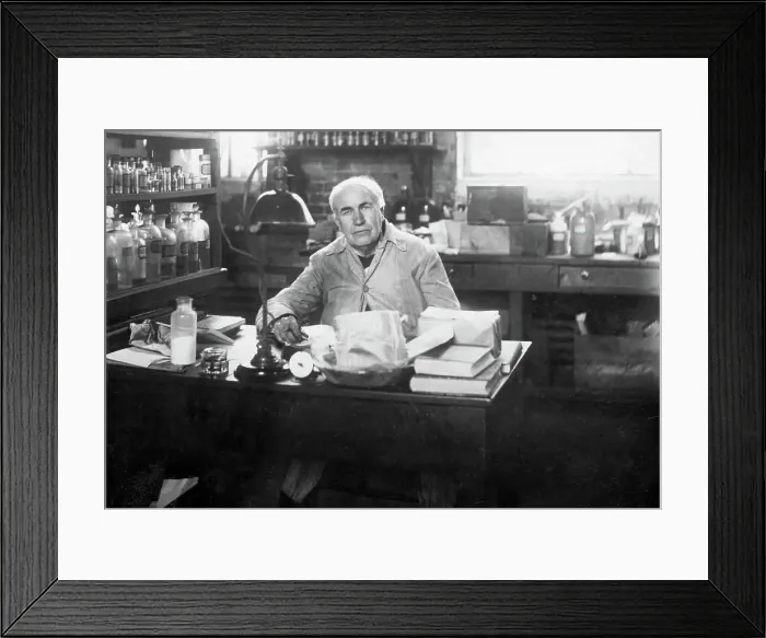 Framed Print : Thomas Edison Seated At Desk In Lab Framed Print : Thomas Edison Seated At Desk In Lab