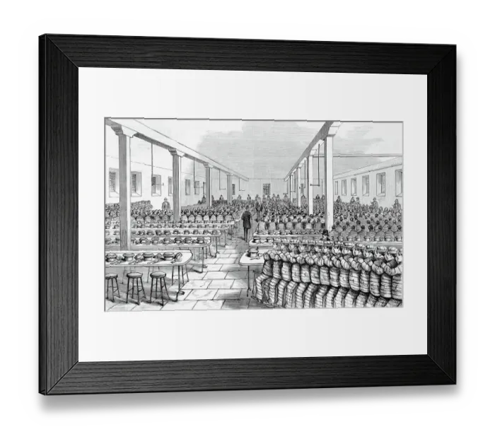 Framed Print : Dining Hall At Sing Sing Prison / Woodcut Framed Print : Dining Hall At Sing Sing Prison / Woodcut