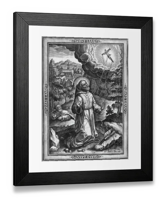 Framed Print : St. Francis of Assisi Receiving the Stigmata Engraving by Jean Leclerc Framed Print : St. Francis of Assisi Receiving the Stigmata Engraving by Jean Leclerc