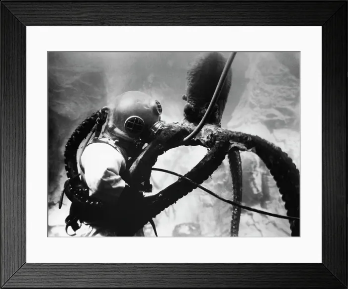 Framed Print : Deep Sea Diver Tangles W / Octopus Framed Print : Deep Sea Diver Tangles W / Octopus