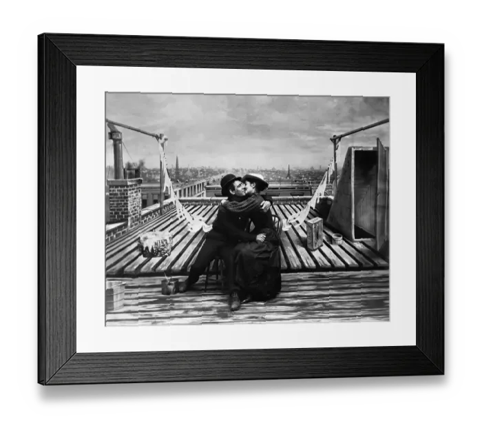 Framed Print : New York Rooftop Couple Kissing Framed Print : New York Rooftop Couple Kissing