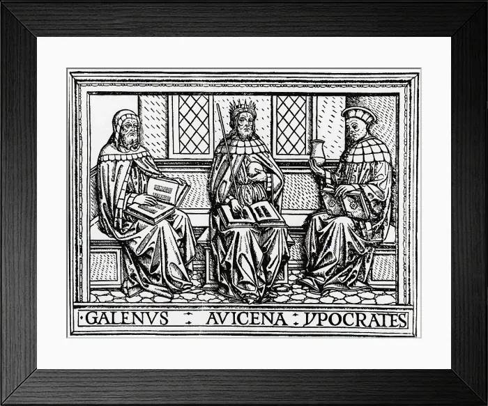 Framed Print : Woodcut Of Avicenna, Hippocrates, Galenus