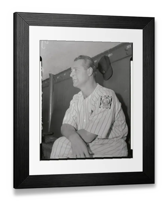 Framed Print : Lou Gehrig Leaning on One Leg in Dugout Framed Print : Lou Gehrig Leaning on One Leg in Dugout