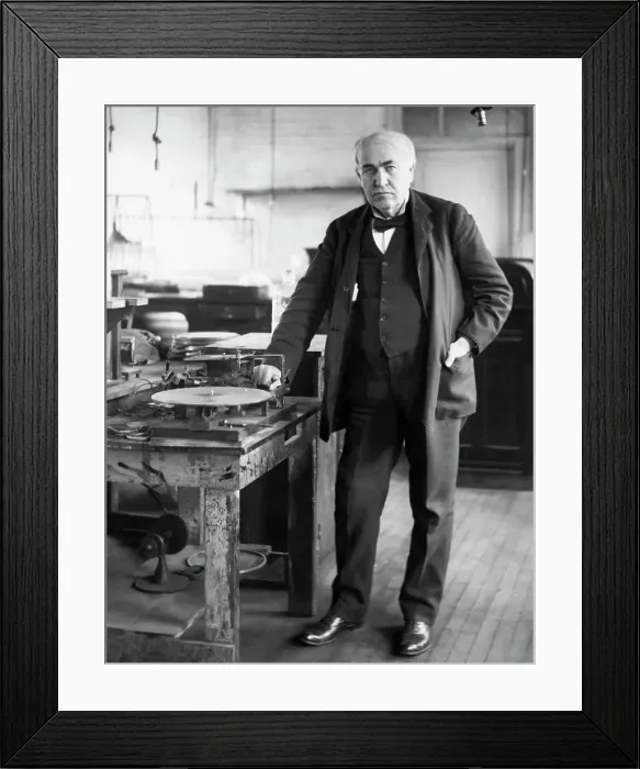 Framed Print : Thomas Edison with Phonograph