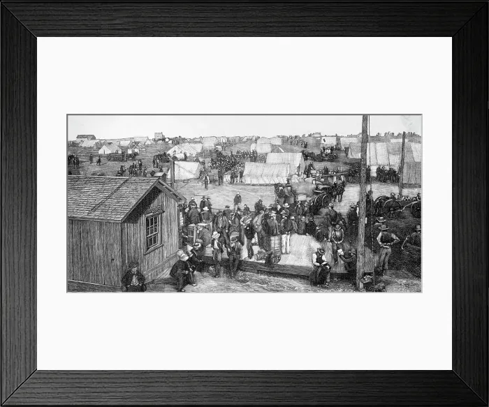 Framed Print : Engraving Of Settling Of An Oklahoma Town Framed Print : Engraving Of Settling Of An Oklahoma Town