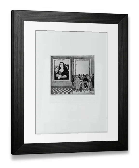 Framed Print : The Mona Lisa theft empty wall in the Louvre. Cartoon Framed Print : The Mona Lisa theft empty wall in the Louvre. Cartoon