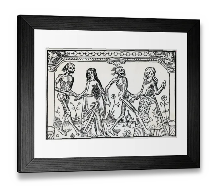 Framed Print : Women Dancing With Skeletons; Woodcut Framed Print : Women Dancing With Skeletons; Woodcut