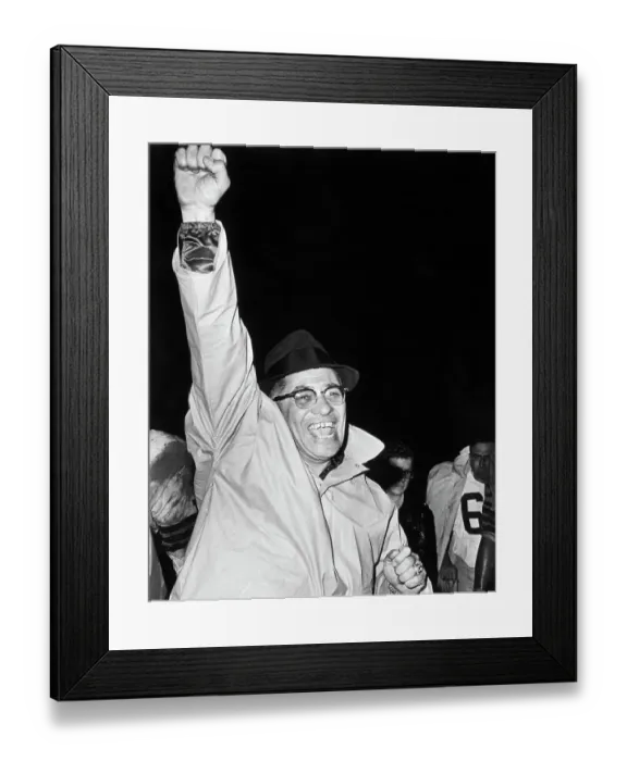 Framed Print : Vince Lombardi Raising Fist in Victory Framed Print : Vince Lombardi Raising Fist in Victory