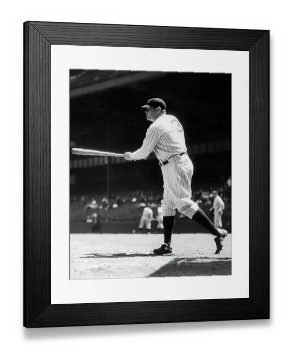 Framed Print : Baseball Player Babe Ruth Swinging at Baseball Framed Print : Baseball Player Babe Ruth Swinging at Baseball
