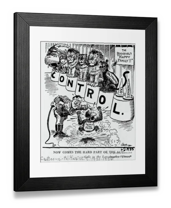 Framed Print : Political Cartoon with FDR as Circus Animal Tamer Framed Print : Political Cartoon with FDR as Circus Animal Tamer