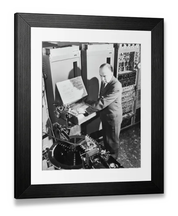 Framed Print : Researchers Operating Electronic Music Sythesizer Framed Print : Researchers Operating Electronic Music Sythesizer