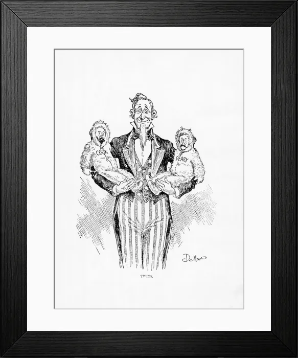 Framed Print : Comic Of Uncle Sam Holding Cook & Peary Framed Print : Comic Of Uncle Sam Holding Cook & Peary