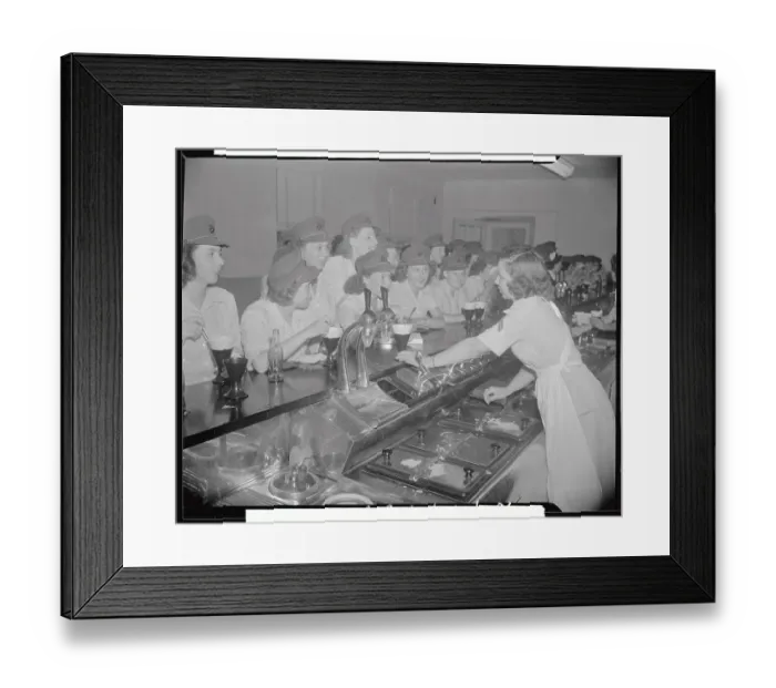 Framed Print : Women Soldiers Being Served at Soda Fountain Framed Print : Women Soldiers Being Served at Soda Fountain