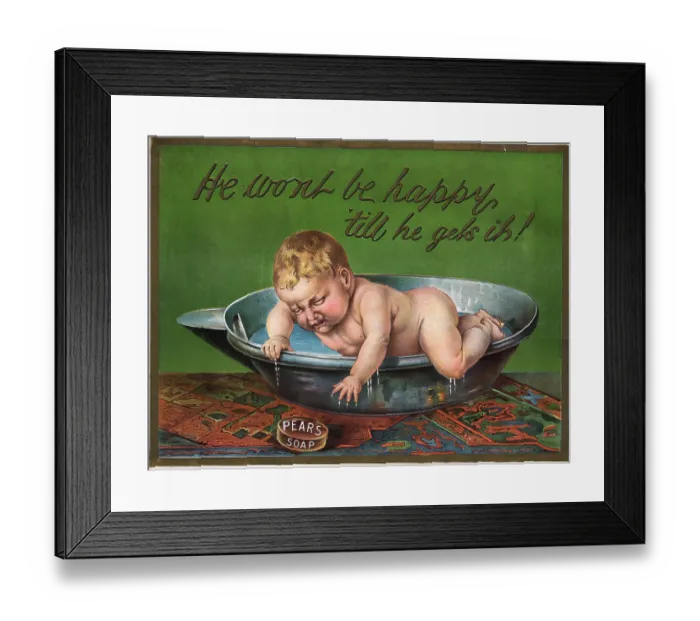 Framed Print : Soap Advertisement with Baby Reaching for Soap Framed Print : Soap Advertisement with Baby Reaching for Soap