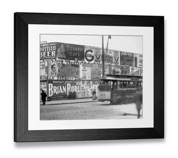 Framed Print : Broadway Scene with Posters and Trolley Framed Print : Broadway Scene with Posters and Trolley
