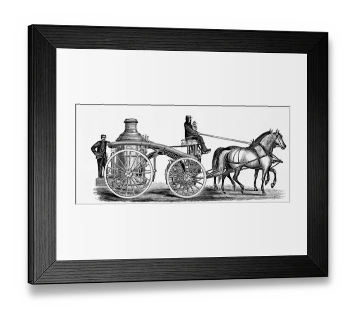 Framed Print : Woodcut Of Horse-Drawn Fire Engine