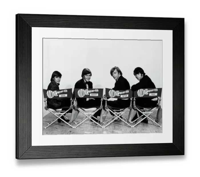 Framed Print : The Monkees Seated In Directors Chairs Framed Print : The Monkees Seated In Directors Chairs