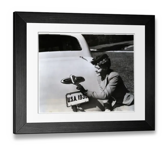 Framed Print : Woman Displays Buick Rear W / 1939 Plate Framed Print : Woman Displays Buick Rear W / 1939 Plate