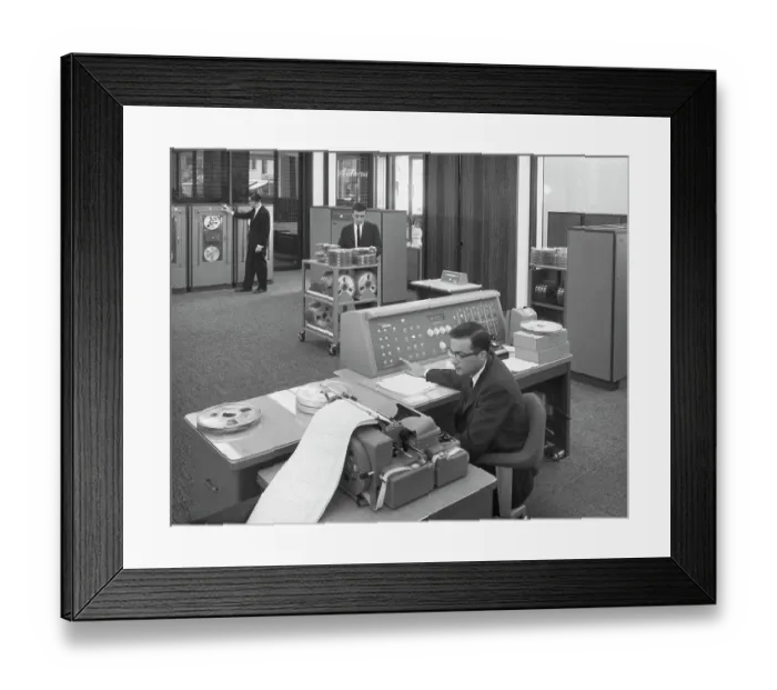 Framed Print : Men Work In Room W / Computer Controls Framed Print : Men Work In Room W / Computer Controls