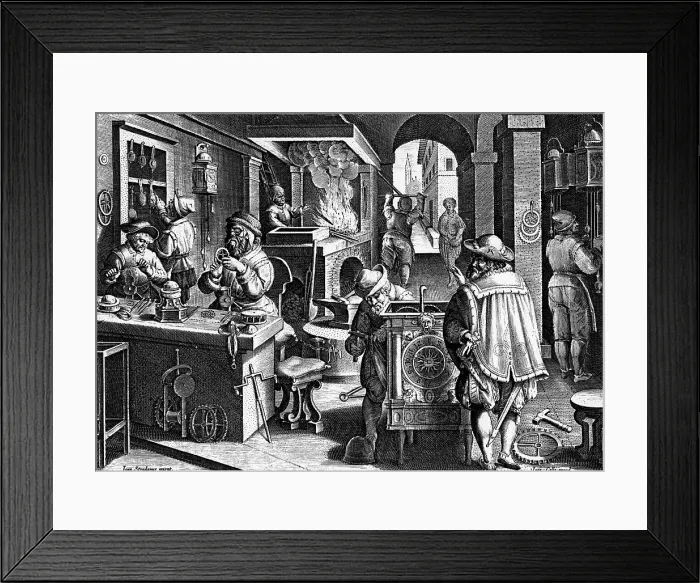 Framed Print : Illus. Of Iron Clock Shop W / Workers Framed Print : Illus. Of Iron Clock Shop W / Workers