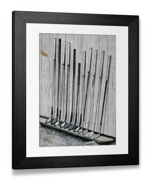 Framed Print : Variety Of Golf Clubs Lean Against Wall Framed Print : Variety Of Golf Clubs Lean Against Wall