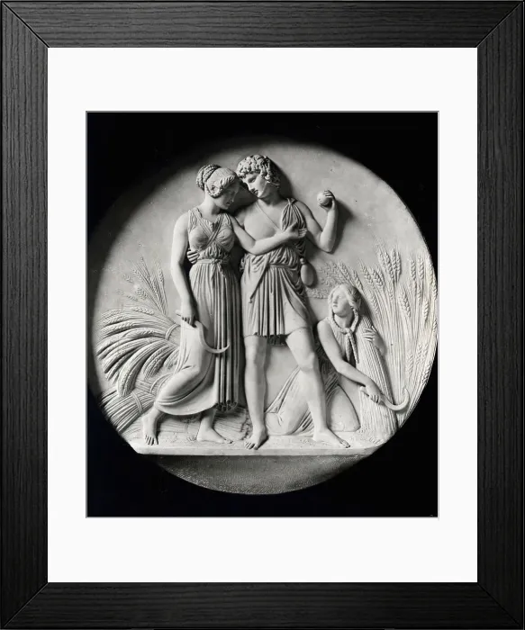 Framed Print : Relief Of Couple, Girl Holding Sickle Framed Print : Relief Of Couple, Girl Holding Sickle