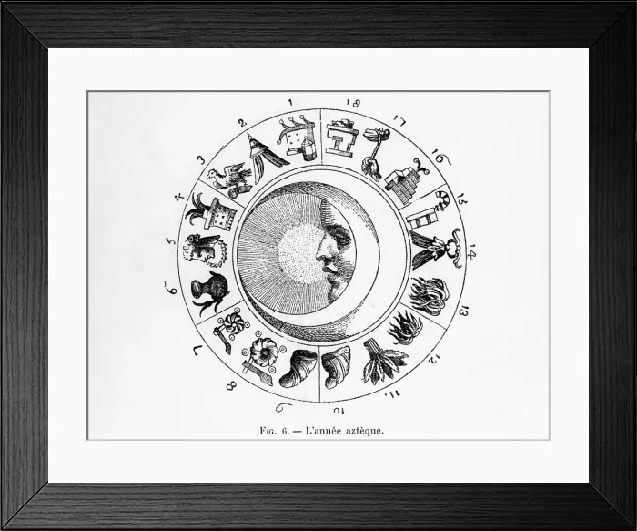 Framed Print : Engraving Of Aztec Calendar Framed Print : Engraving Of Aztec Calendar