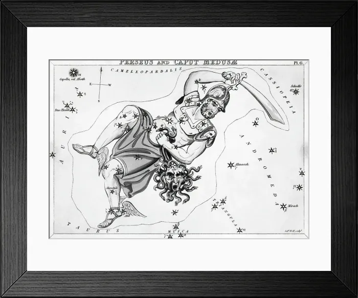 Framed Print : Star Chart Of Perseus W / Medusa'S Head Framed Print : Star Chart Of Perseus W / Medusa'S Head