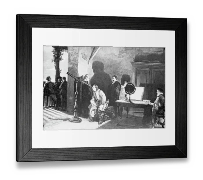 Framed Print : Painting of Galileo with Milton Looking Through a Telescope Framed Print : Painting of Galileo with Milton Looking Through a Telescope