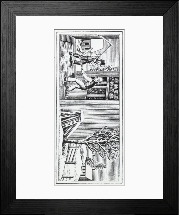 Framed Print : Woodcut Of Farmers Threshing Wheat / Barn Framed Print : Woodcut Of Farmers Threshing Wheat / Barn