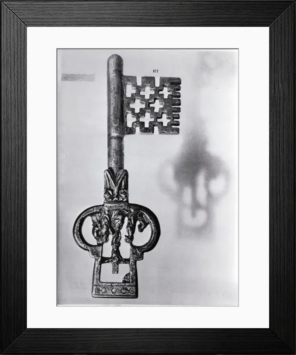 Framed Print : Skeleton Key W / Crucifixion On Handle