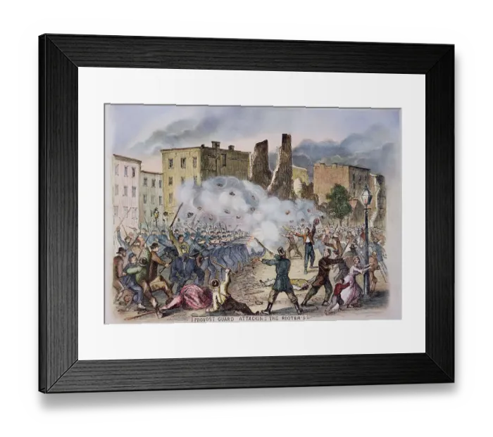 Framed Print : Provost Guards Attacking the Rioters Woodcut Color Print Framed Print : Provost Guards Attacking the Rioters Woodcut Color Print