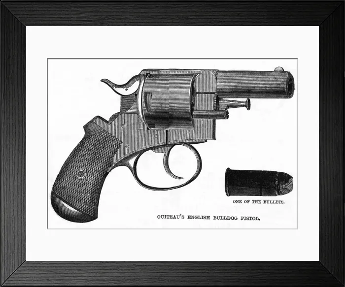Framed Print : Guiteau's English Bulldog Pistol Engraving