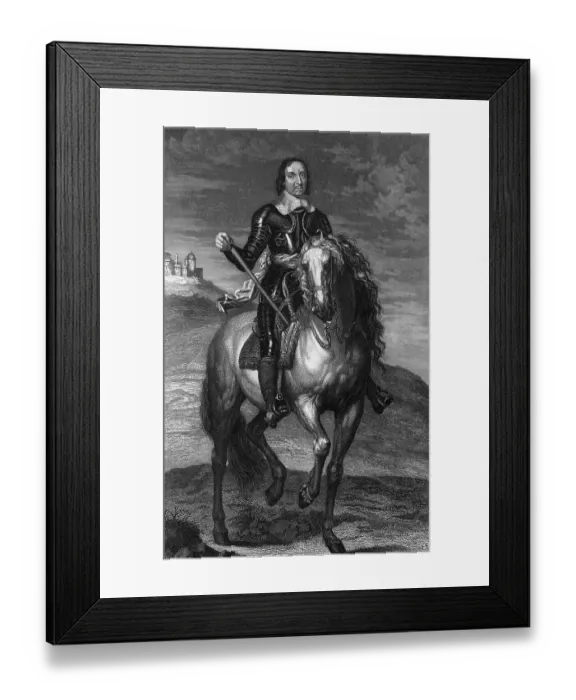 Framed Print : Oliver Cromwell On Horse; Engraving Framed Print : Oliver Cromwell On Horse; Engraving