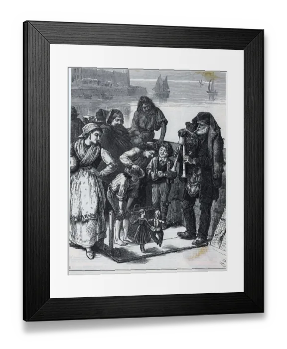 Framed Print : Street Musician Performs With Puppets
