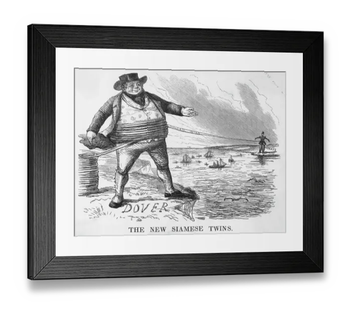 Framed Print : Cartoon Of Dover Calais Telegraph Line Framed Print : Cartoon Of Dover Calais Telegraph Line