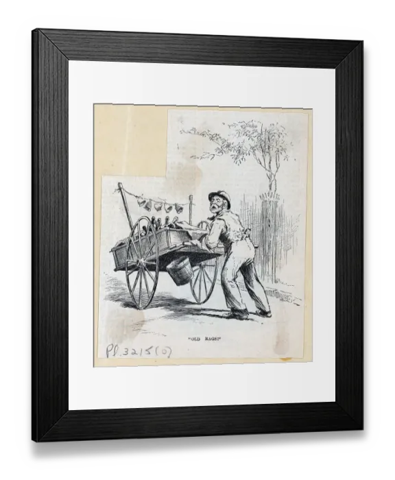 Framed Print : Tradesman Pushing Cart With Bells Framed Print : Tradesman Pushing Cart With Bells