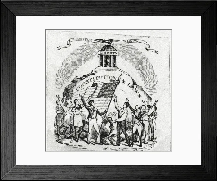 Framed Print : Woodcut of The Blessings of the Constitution Framed Print : Woodcut of The Blessings of the Constitution