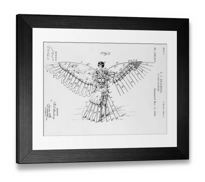 Framed Print : Patent Drawing of Flying Machine by R.J. Spalding Framed Print : Patent Drawing of Flying Machine by R.J. Spalding