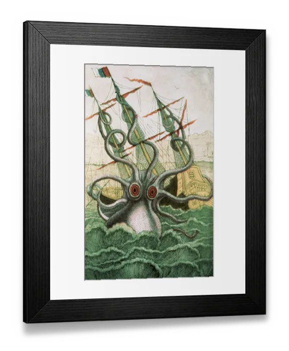 Framed Print : 19th-Century Print of a Giant Octopus Attacking a Galleon Framed Print : 19th-Century Print of a Giant Octopus Attacking a Galleon