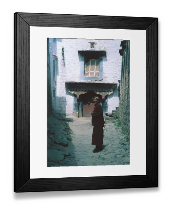 Framed Print : Tibetan Man Posing in Narrow Alleyway Framed Print : Tibetan Man Posing in Narrow Alleyway