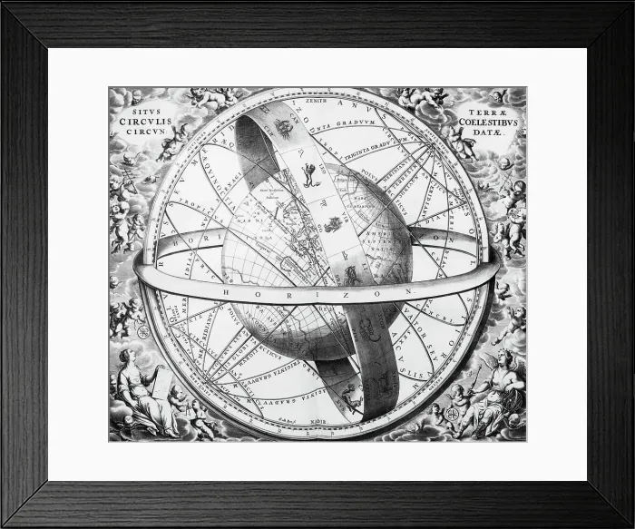 Framed Print : Engraving Of Earth Surrounded By Spheres Framed Print : Engraving Of Earth Surrounded By Spheres