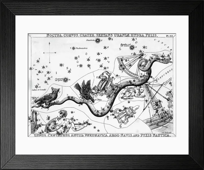 Framed Print : Star Chart Drawing Of 11 Constellations