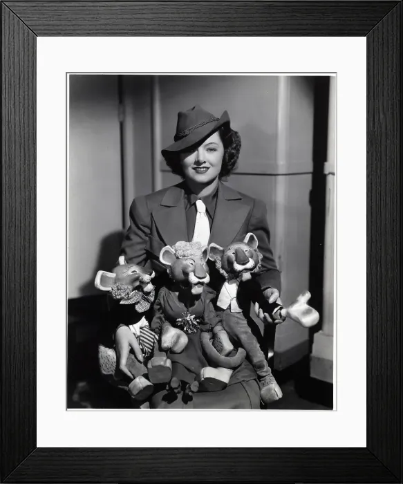 Framed Print : Myrna Loy Hat / Tie W / Stuffed Lions Framed Print : Myrna Loy Hat / Tie W / Stuffed Lions