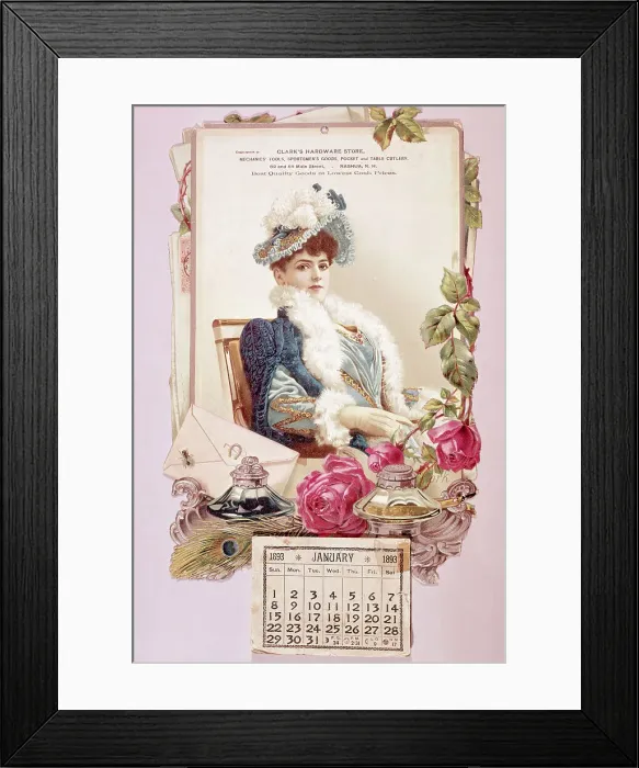 Framed Print : Calendar W / Seated Woman;Color Drawing Framed Print : Calendar W / Seated Woman;Color Drawing
